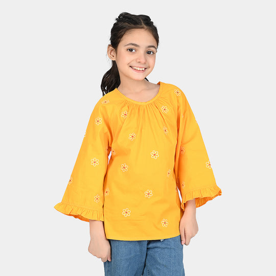 Girls Cotton Emb Top Day Lilly-Citrus