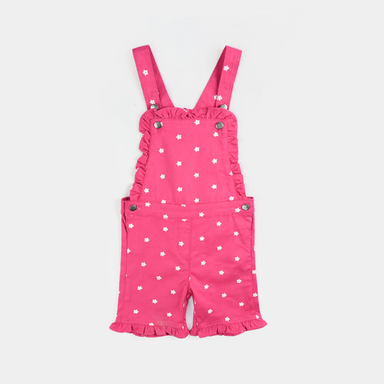 Girls Cotton Twill Dangri Flowers-Hot.Pink