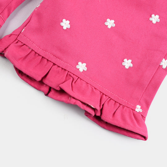 Girls Cotton Twill Dangri Flowers-Hot.Pink