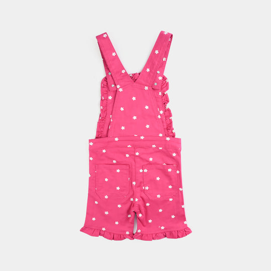 Girls Cotton Twill Dangri Flowers-Hot.Pink
