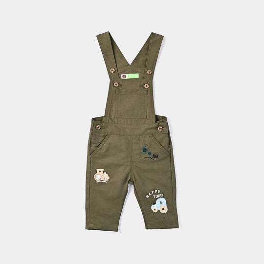 Infant Boys Cotton Twill Dangri Happy Times-Olive.Green