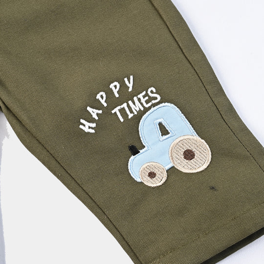 Infant Boys Cotton Twill Dangri Happy Times-Olive.Green