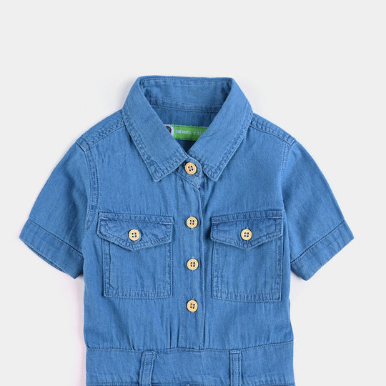 Infant Girls Denim rigid Dungaree The Cutest-Light Blue