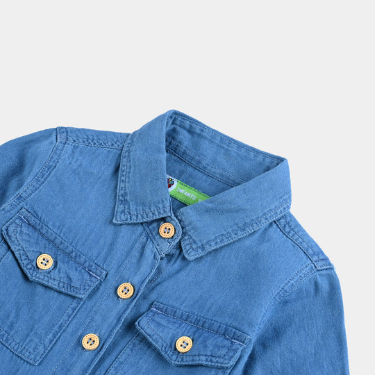 Infant Girls Denim rigid Dungaree The Cutest-Light Blue