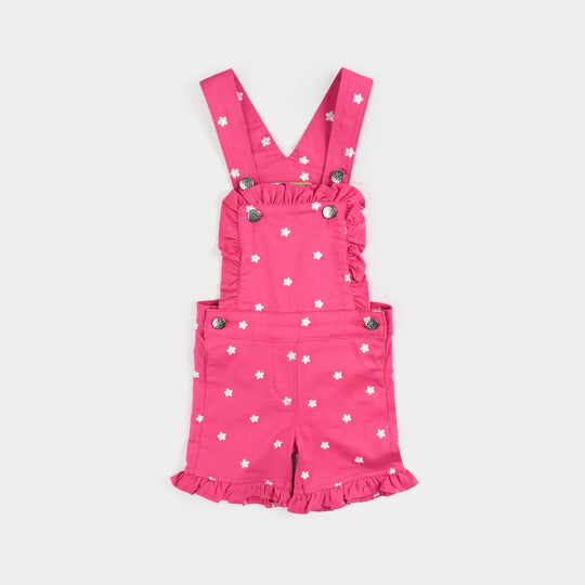Infant Girls Cotton Twill Dangri Flowers-Hot.Pink