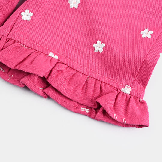 Infant Girls Cotton Twill Dangri Flowers-Hot.Pink