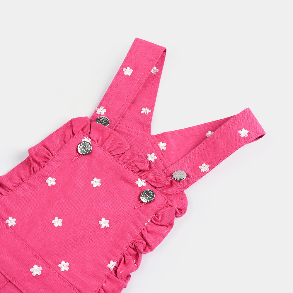Infant Girls Cotton Twill Dangri Flowers-Hot.Pink