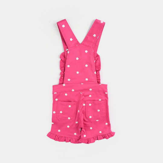Infant Girls Cotton Twill Dangri Flowers-Hot.Pink