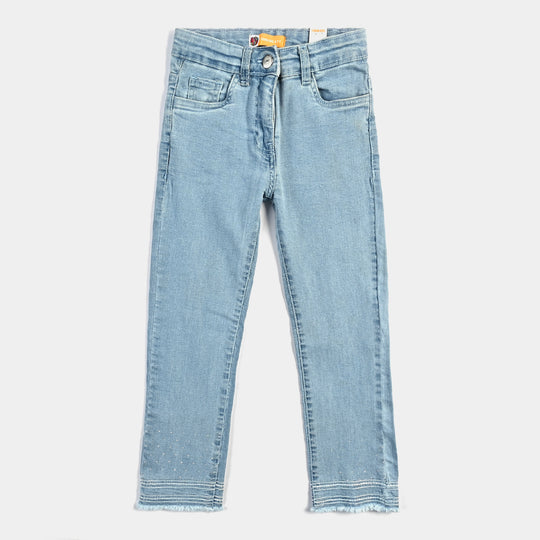 Girls Denim Stretch Pant Ethnic Bottom-Light Blue