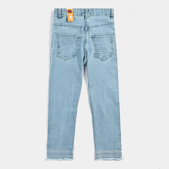 Girls Denim Stretch Pant Ethnic Bottom-Light Blue