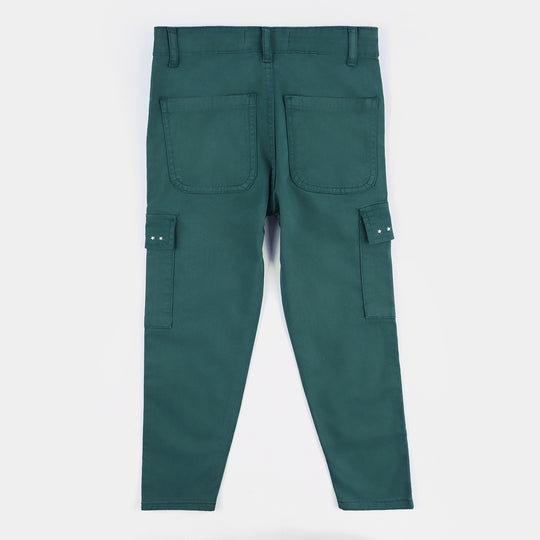 Girls Cotton Twill Pant Star Studs-Teal Green