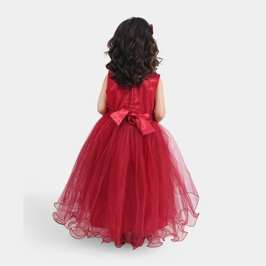 Girls Net Fancy Frock All Day Glow-MAROON