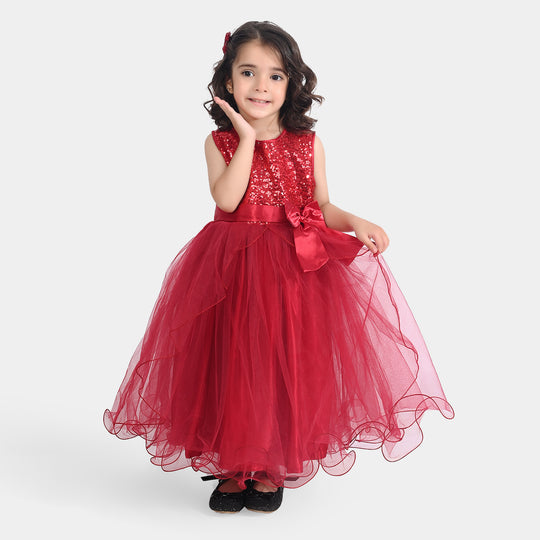 Girls Net Fancy Frock All Day Glow-MAROON