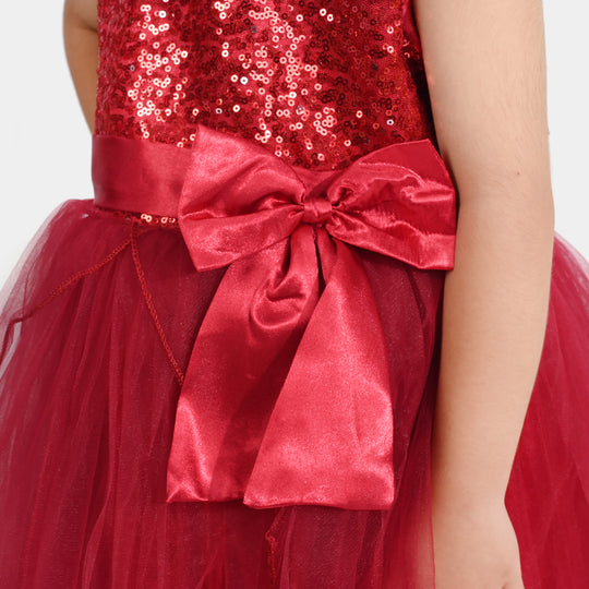 Girls Net Fancy Frock All Day Glow-MAROON