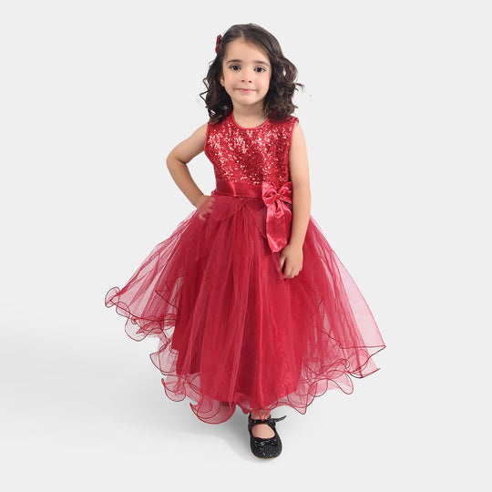 Girls Net Fancy Frock All Day Glow-MAROON