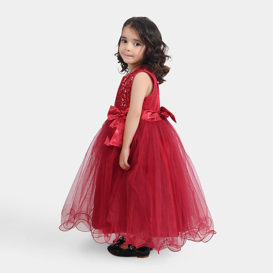 Girls Net Fancy Frock All Day Glow-MAROON