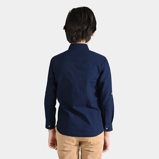 Boys Oxford Casual Shirt F/S-Navy Blue