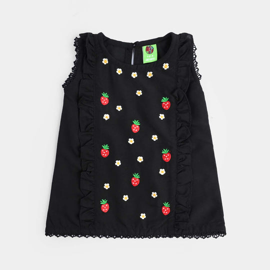 Infant Girls poly Cambric Emb kurti Strawberry-BLACK