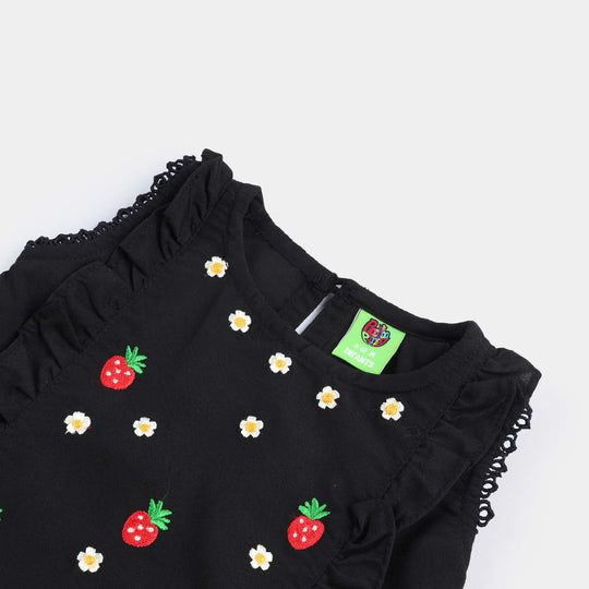 Infant Girls poly Cambric Emb kurti Strawberry-BLACK