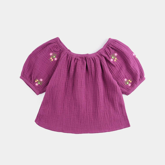 Infant Girls Cotton Crinkle EMB Top Bouquet-Purple