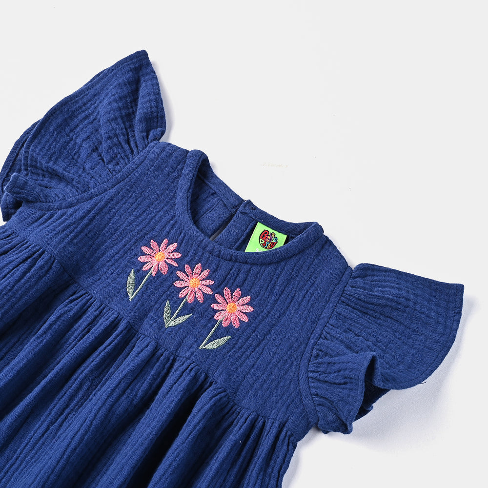 Infant Girls Cotton Crinkle Emb Top Jasmine-Navy Blue