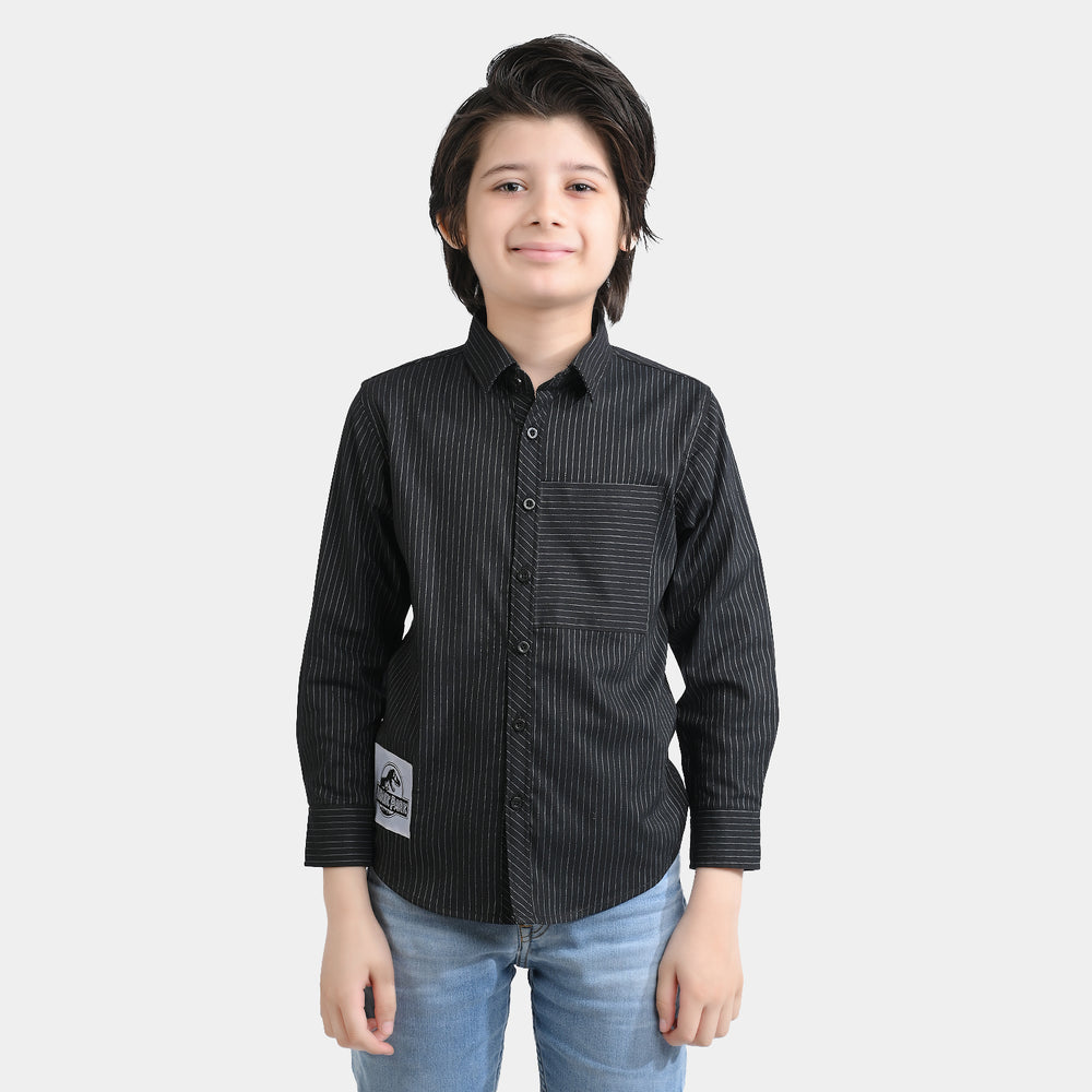 Boys Yarn Dyed Casual Shirt F/S-BLACK