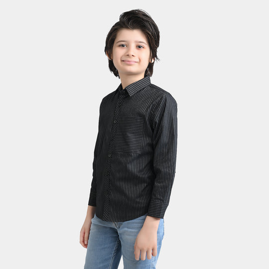 Boys Yarn Dyed Casual Shirt F/S-BLACK