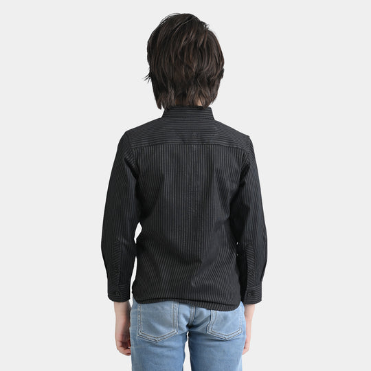 Boys Yarn Dyed Casual Shirt F/S-BLACK