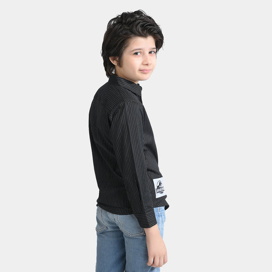 Boys Yarn Dyed Casual Shirt F/S-BLACK