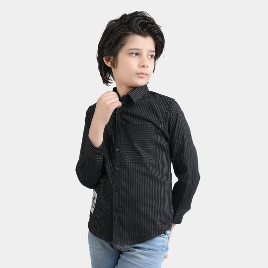 Boys Yarn Dyed Casual Shirt F/S-BLACK