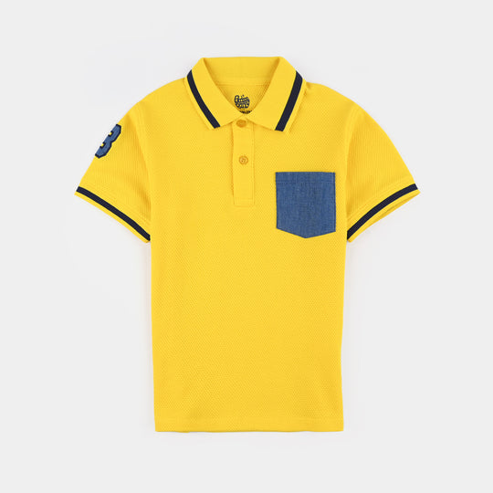 Boys Jumbo Pique Polo Number Eight-Yellow