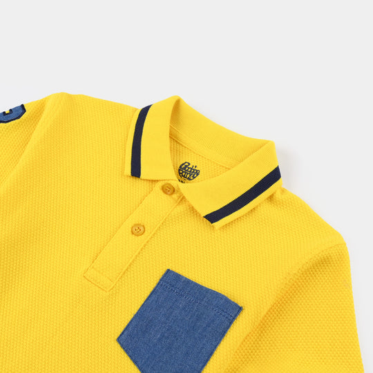 Boys Jumbo Pique Polo Number Eight-Yellow