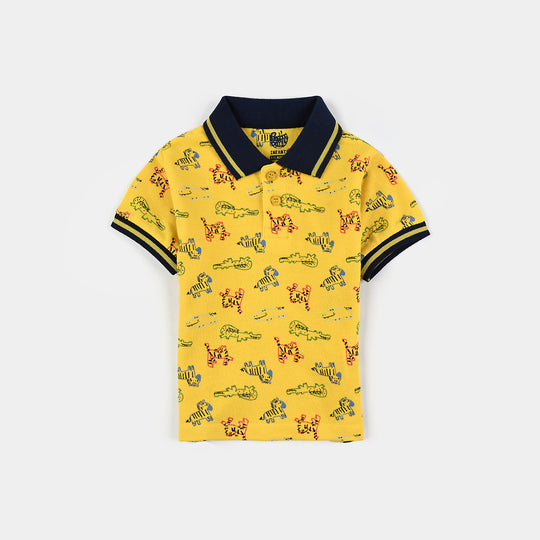 Infant Boys Cotton PK Polo Anima-Yellow
