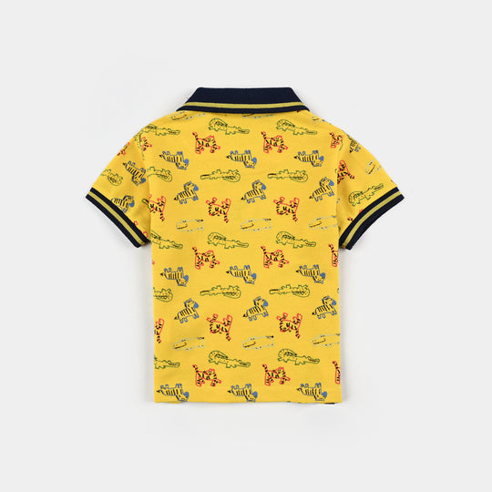 Infant Boys Cotton PK Polo Anima-Yellow