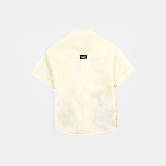 Infant Boys Cotton Slub Basic Casual Shirt (Jungle Friends)-OFF-White