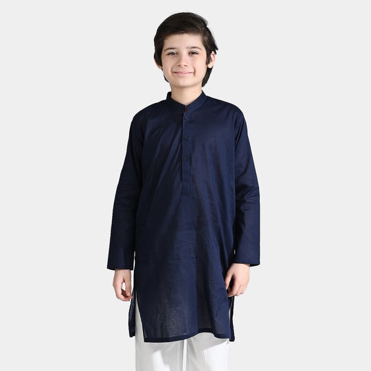 Boys Jacquard Basic Kurta-NAVY