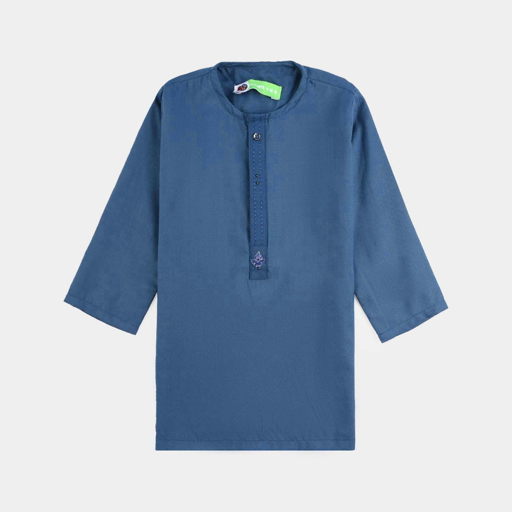 Infant Boys Poly Viscose Shalwar Suit (Lurex Detail)-T.Blue