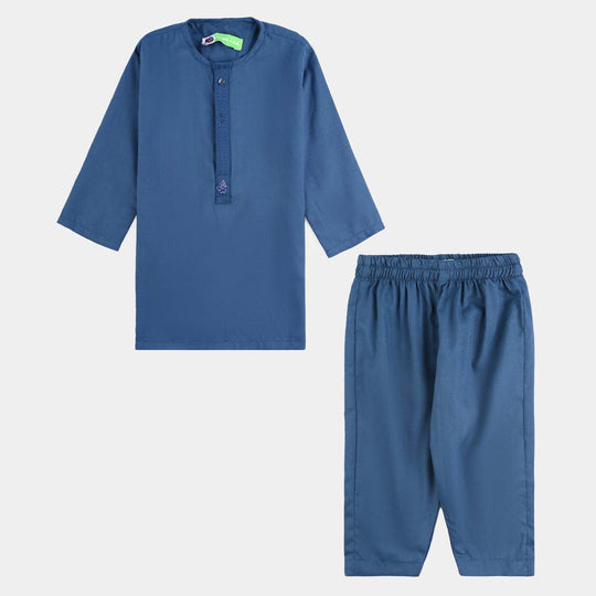 Infant Boys Poly Viscose Shalwar Suit (Lurex Detail)-T.Blue