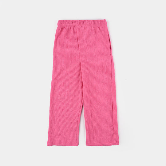 Girls Poly Crinkle 2 Piece Suit Smile All Day Long-Hot Pink