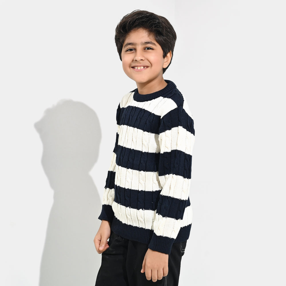 Boys Acrylic Sweater-Mono Chrome - Nvy.White