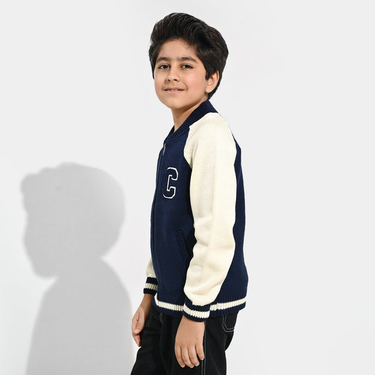 Boys Acrylic Sweater-Navy White