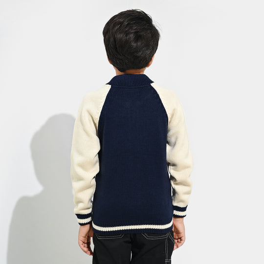 Boys Acrylic Sweater-Navy White