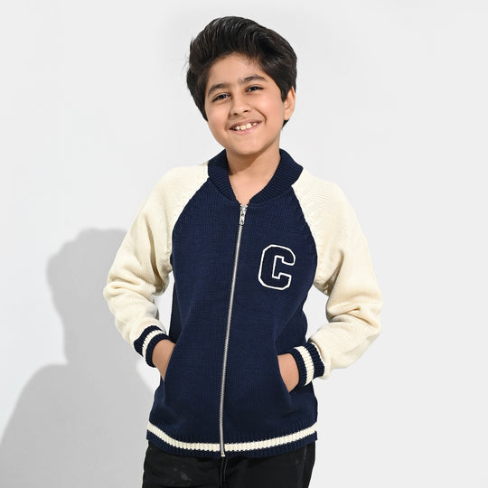 Boys Acrylic Sweater-Navy White