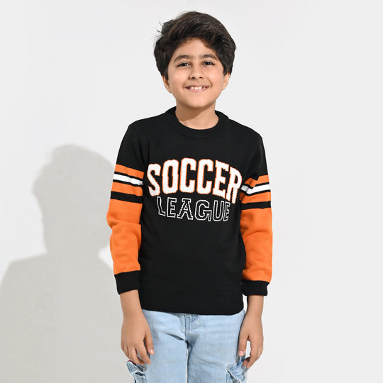 Boys Acrylic Sweater-Soccer-Black/Orange