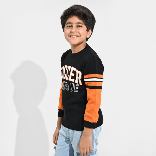 Boys Acrylic Sweater-Soccer-Black/Orange