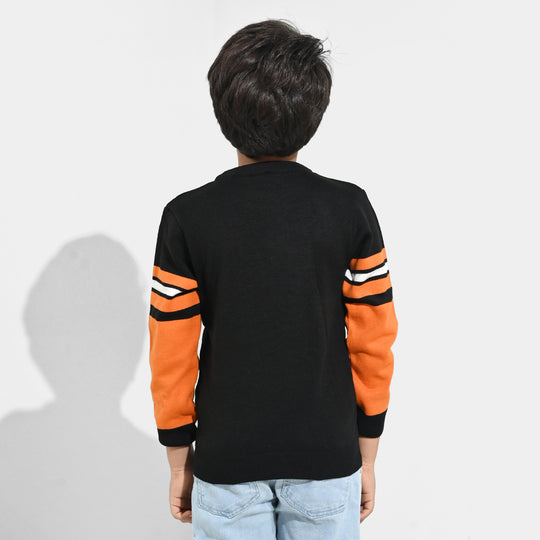 Boys Acrylic Sweater-Soccer-Black/Orange