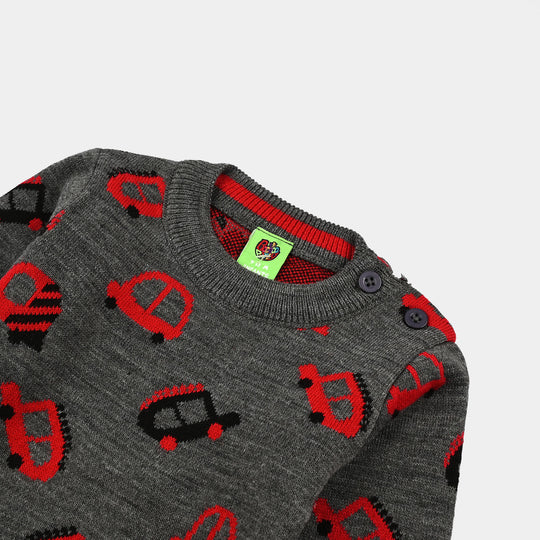 Infant Boys Acrylic Sweater-Little Cars - CHARCOAL
