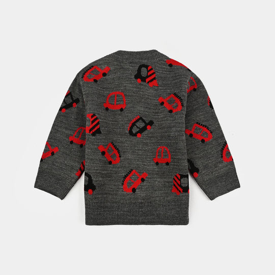 Infant Boys Acrylic Sweater-Little Cars - CHARCOAL