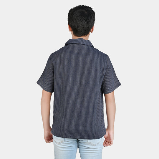 Teens Boy Cotton Resort Collar Shirt-Blue White