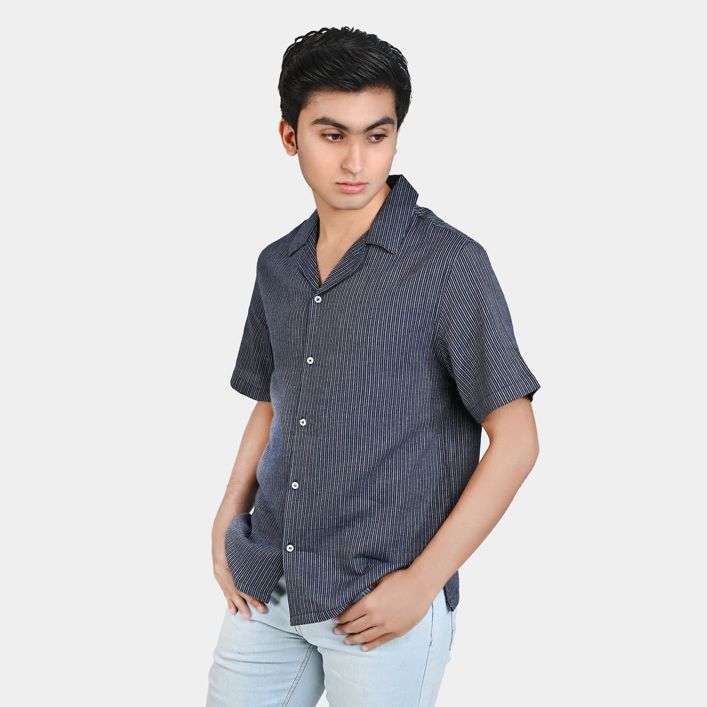 Teens Boy Cotton Resort Collar Shirt-Blue White